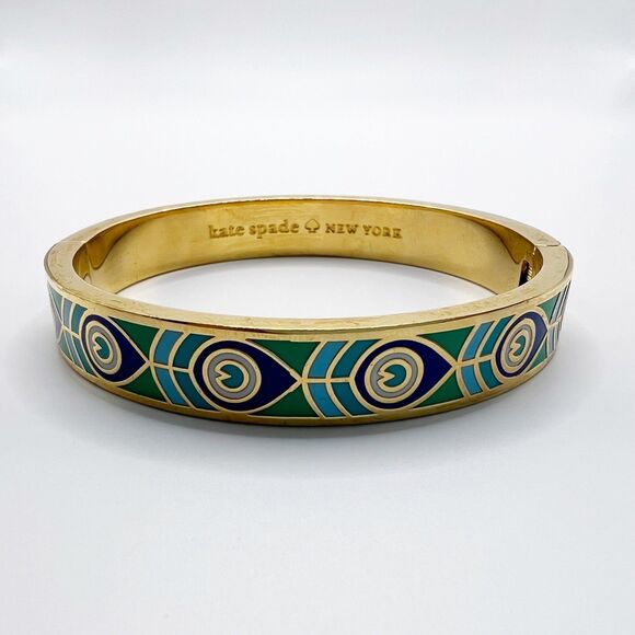 Kate Spade Fine Feather Bangle Bracelet Enamel Gold Tone - Picture 2 of 8